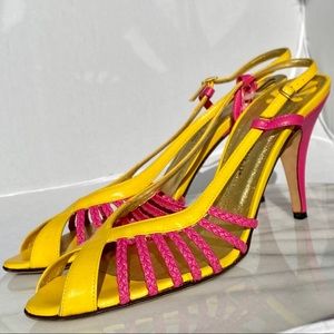 🆕 Hollywould Braided Neon Strappy Heels Italy Y2K Vintage Hand Crafted